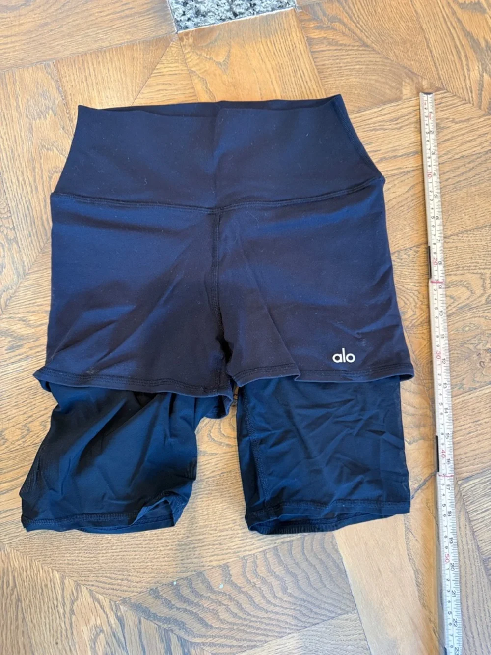 ALO Yoga Black Biker Shorts with Mesh Underneath
